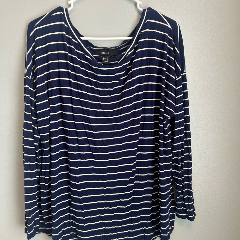 Merona Navy and White Striped Long Sleeve Top
